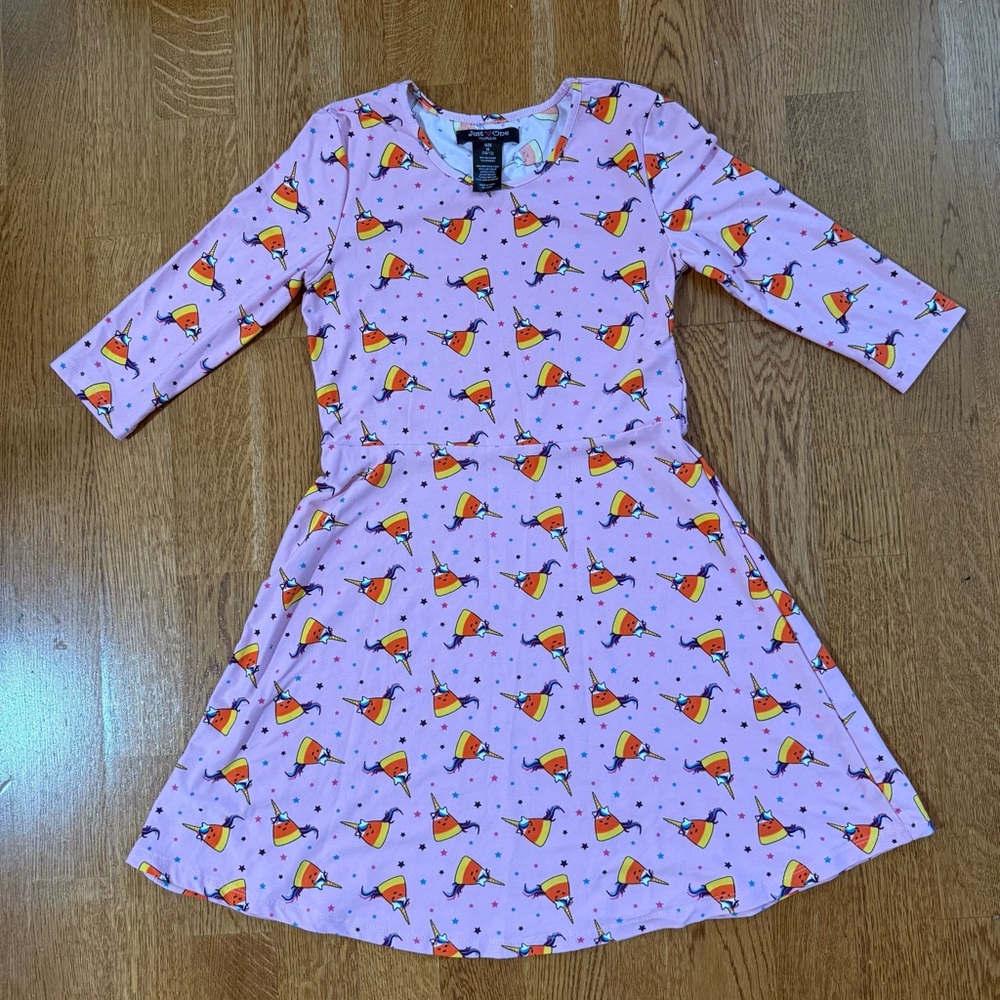 Just One Girls Candy Corn Unicorn Dress Pink Youth Size Medium 10-12